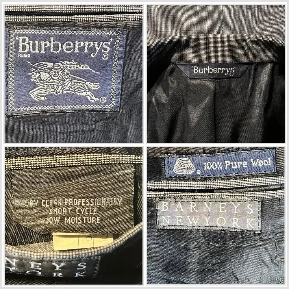 Vintage Burberry Mens 46L Gray Nailhead Double Breasted Designer Power Blazer - Picture 13 of 14